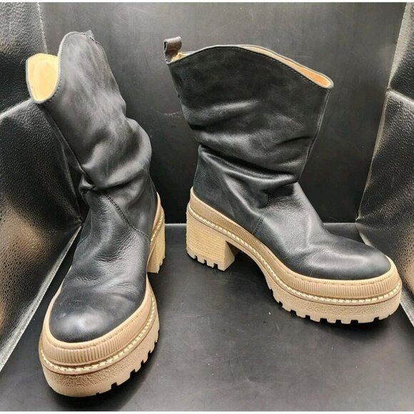 Free People Women's Mel Black Leather Slouch Boot Size 6 Boho Western - Picture 1 of 10
